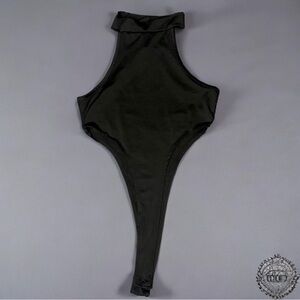3/$20 Black High-Neck, extremely High-Cut Bodysuit